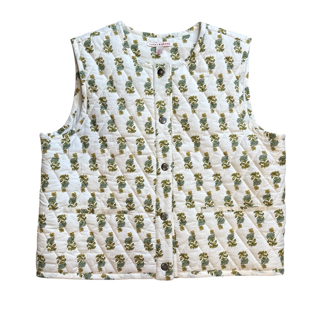 NWT Lucky Brand Womens Quilted Vest Block Print Floral Sz. M
